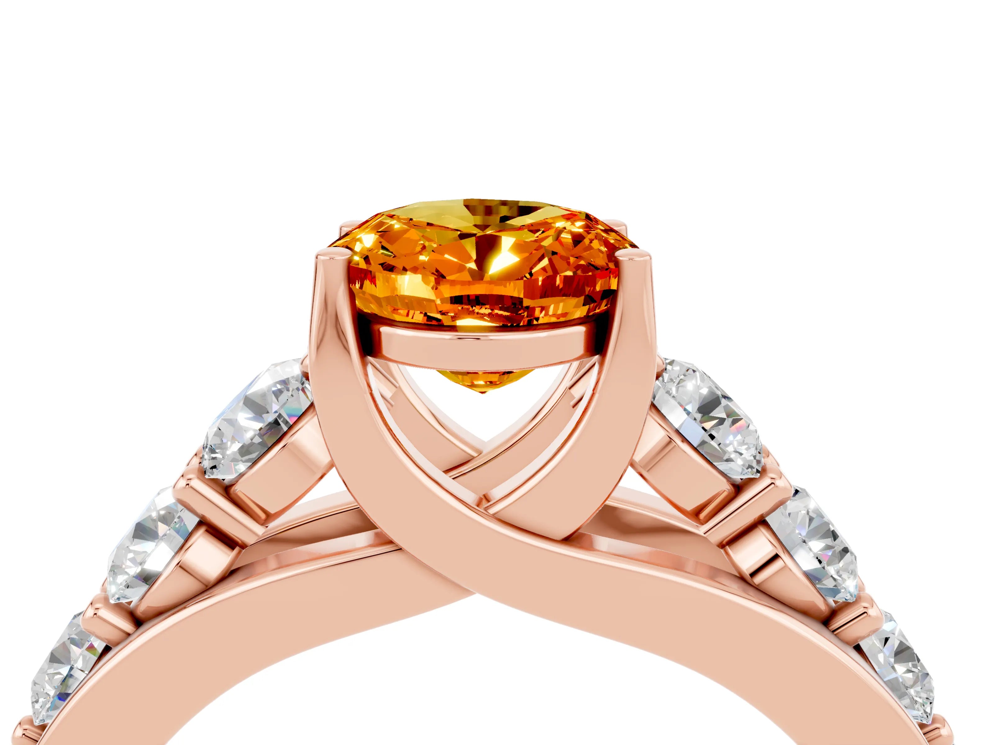 Rose gold Oval Cut Citrine Engagement Ring with Pavé Band and Four-Prong Setting_4