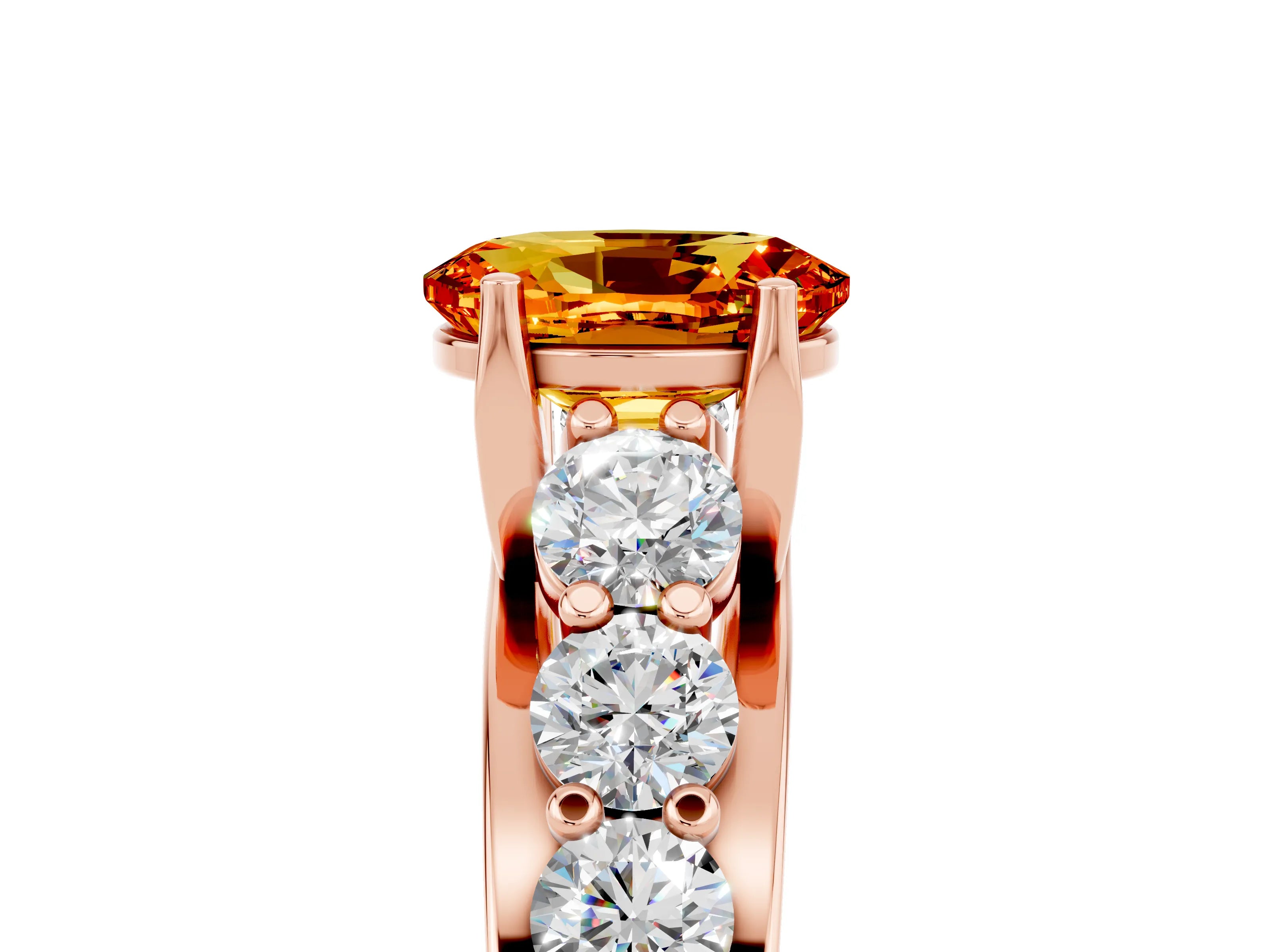 Rose gold Oval Cut Citrine Engagement Ring with Pavé Band and Four-Prong Setting_5