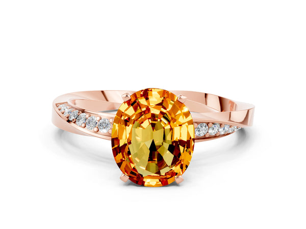 Rose gold Oval Cut Citrine Engagement Ring with Side Stone Accents and Four-Prong Setting