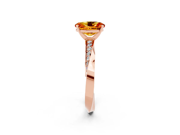 Rose gold Oval Cut Citrine Engagement Ring with Side Stone Accents and Four-Prong Setting