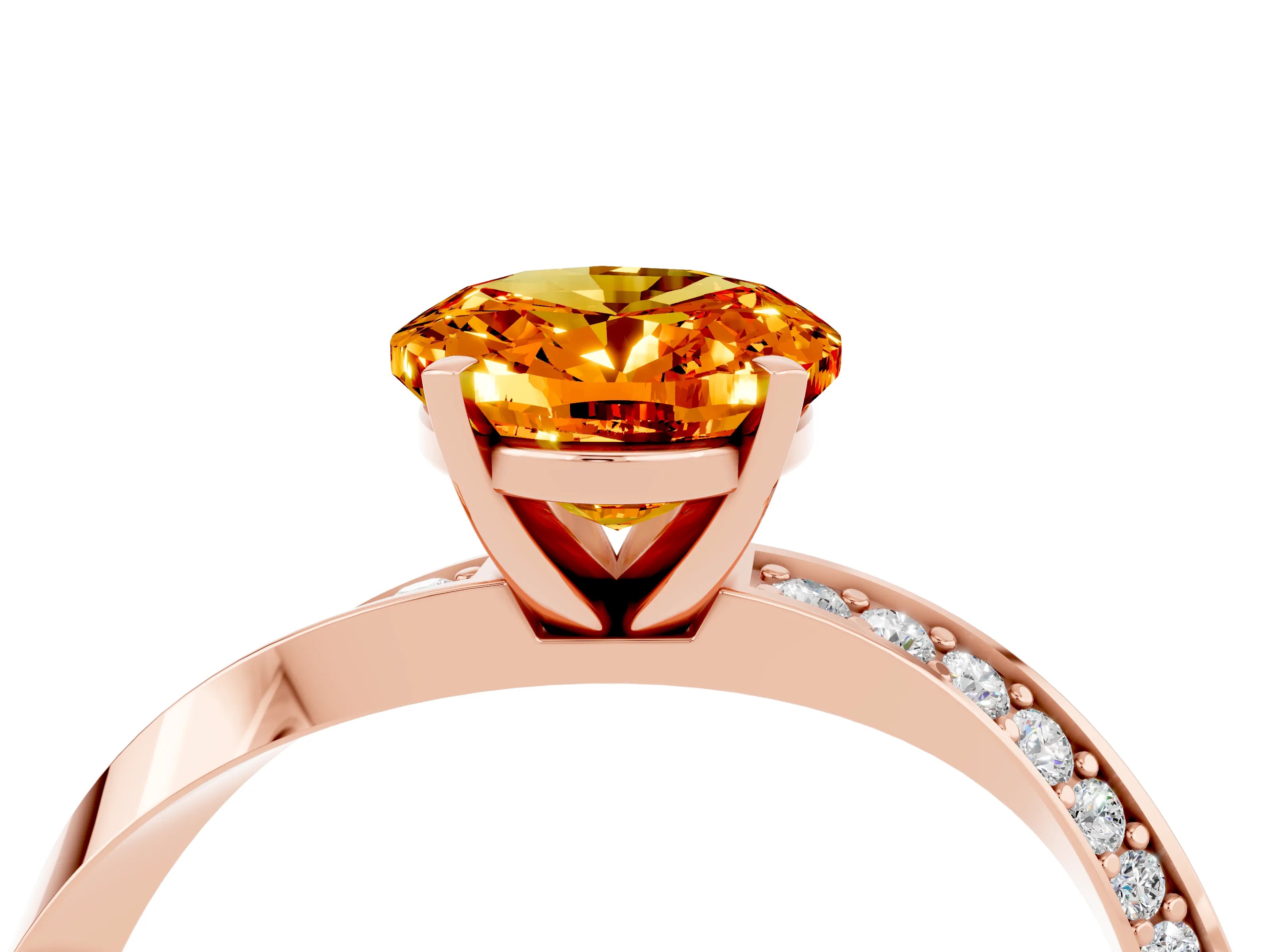 Rose gold Oval Cut Citrine Engagement Ring with Side Stone Accents and Four-Prong Setting_31