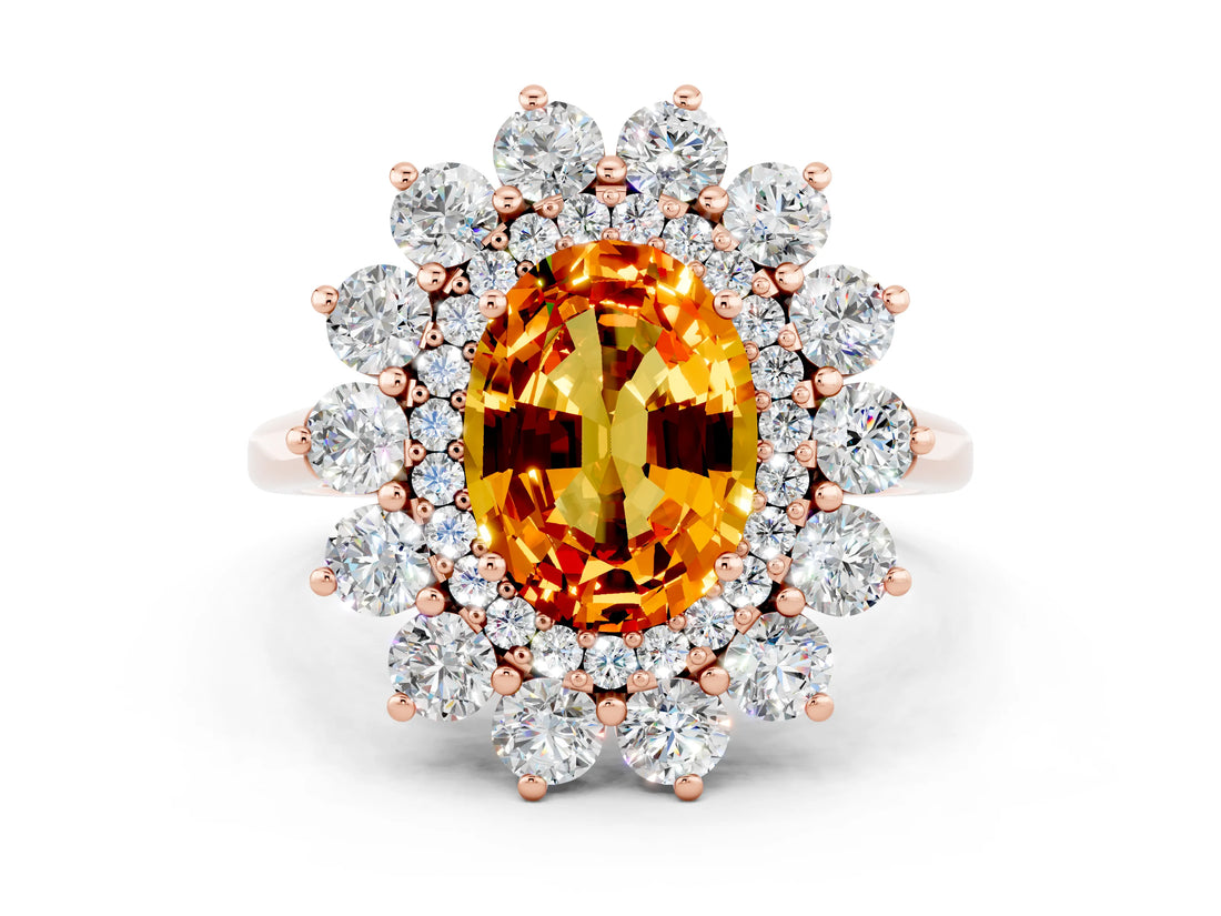 Rose gold Oval Cut Citrine Floral Double Halo Engagement Ring with Prong Setting_60