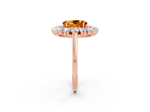 Rose gold Oval Cut Citrine Floral Double Halo Engagement Ring with Prong Setting