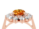 Rose gold Oval Cut Citrine Floral Double Halo Engagement Ring with Prong Setting_64