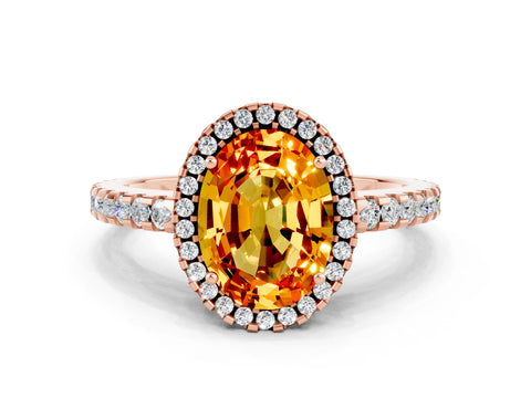 Rose gold Oval Cut Citrine Halo Engagement Ring with Pavé Band and Prong Setting_12