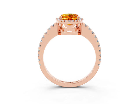 Rose gold Oval Cut Citrine Halo Engagement Ring with Pavé Band and Prong Setting_15