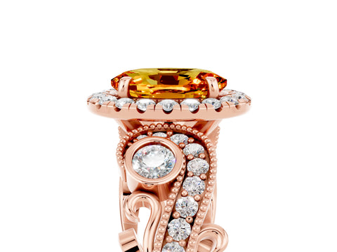 Rose gold Oval Cut Citrine Halo Ring with Milgrain Pavé Band and Four-Prong Setting_17