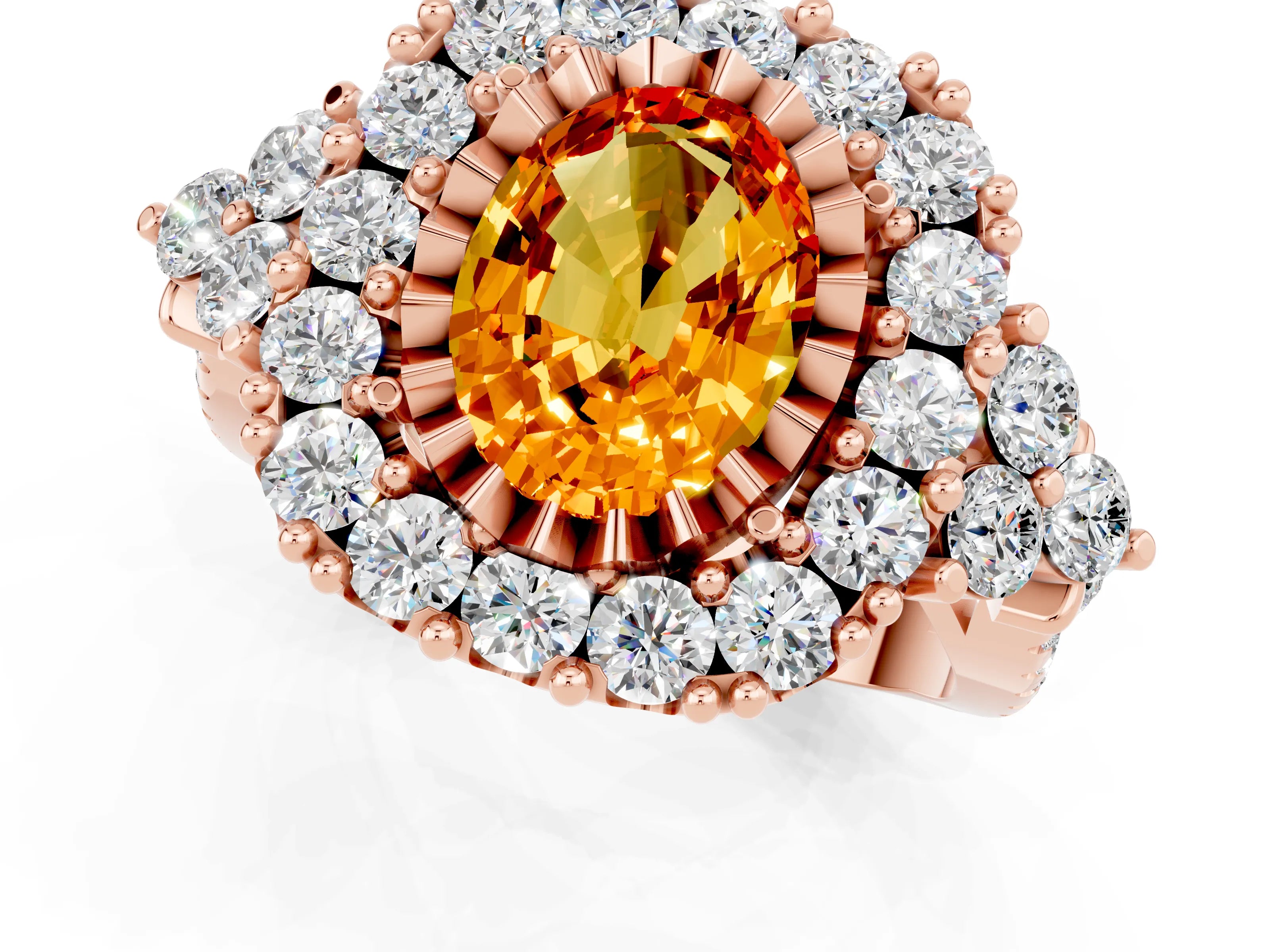 Rose gold Oval Cut Citrine Halo Ring with Pavé Band and Four-Prong Setting_13