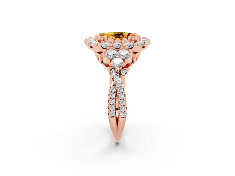 Rose gold Oval Cut Citrine Halo Ring with Pavé Band and Four-Prong Setting_14