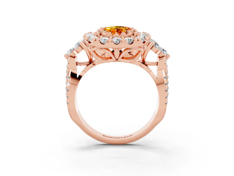 Rose gold Oval Cut Citrine Halo Ring with Pavé Band and Four-Prong Setting_15