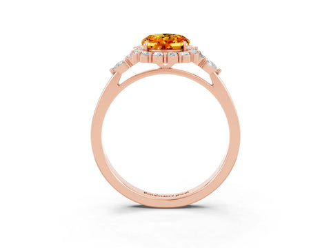 Rose gold Oval Cut Citrine Halo Ring with Pear Side Stones and Prong Setting_15