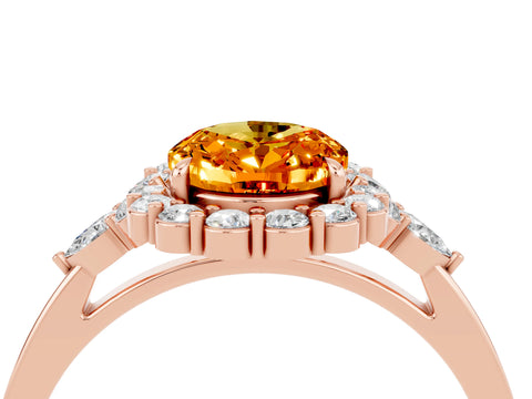 Rose gold Oval Cut Citrine Halo Ring with Pear Side Stones and Prong Setting_16