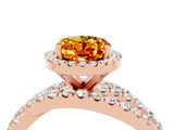 Rose gold Oval Cut Citrine Halo Ring with Round Split Shank and Prong Setting_52