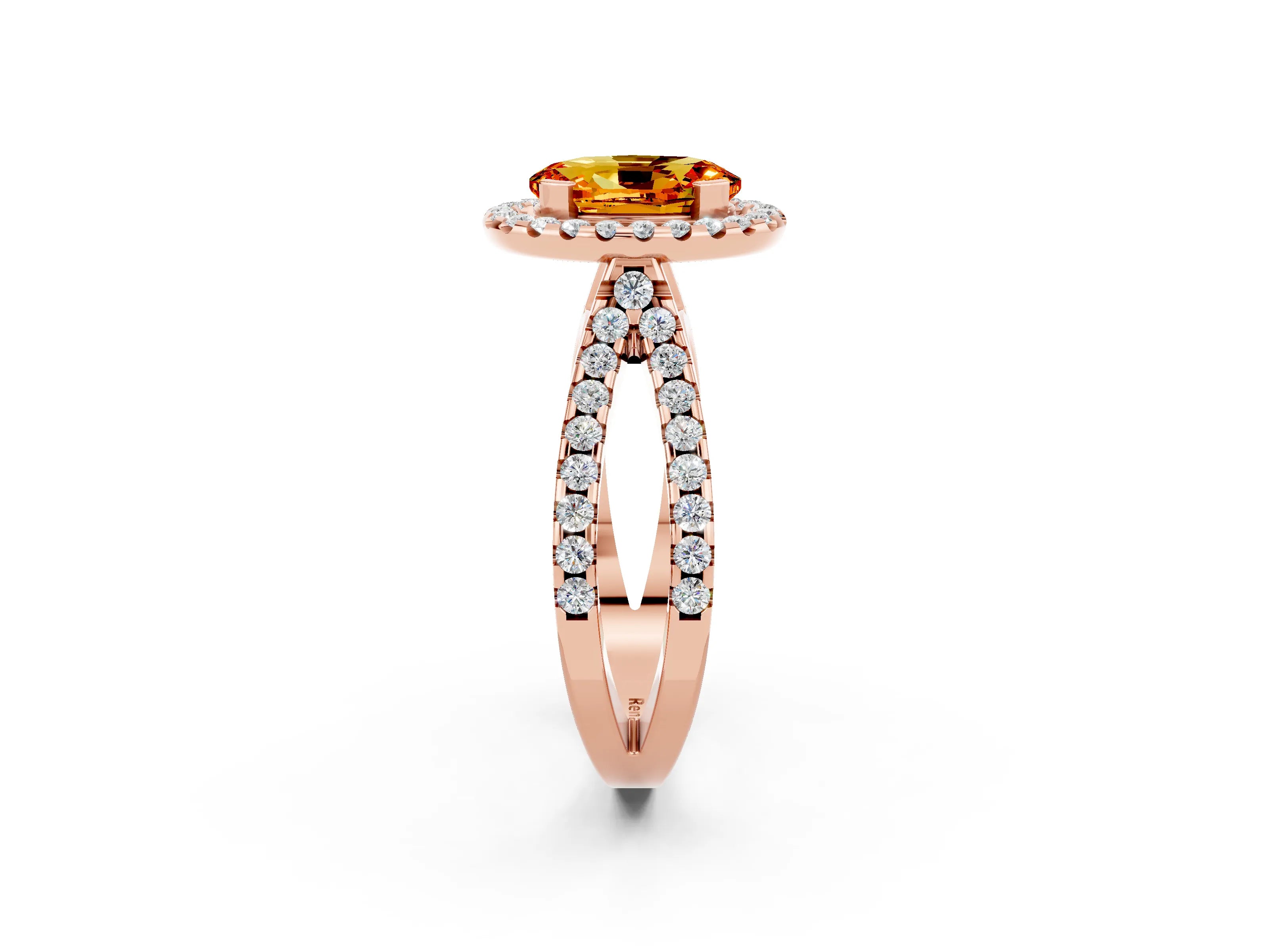 Rose gold Oval Cut Citrine Halo Ring with Split Shank Pavé Band and Prong Setting_2