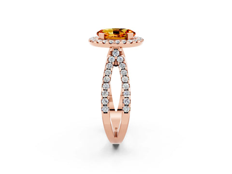 Rose gold Oval Cut Citrine Halo Ring with Split Shank Pavé Band and Prong Setting_2