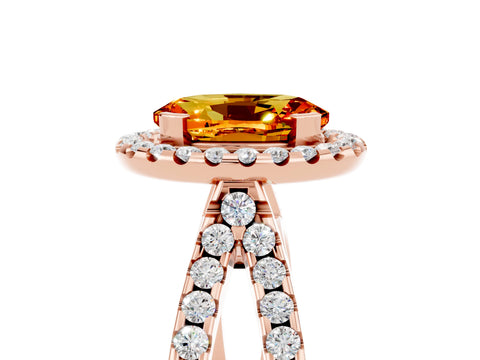 Rose gold Oval Cut Citrine Halo Ring with Split Shank Pavé Band and Prong Setting_5