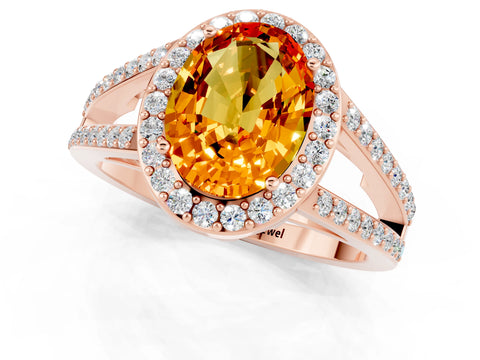 Rose gold Oval Cut Citrine Halo Ring with Split Shank U-Prong Band and Four-Prong Setting_1