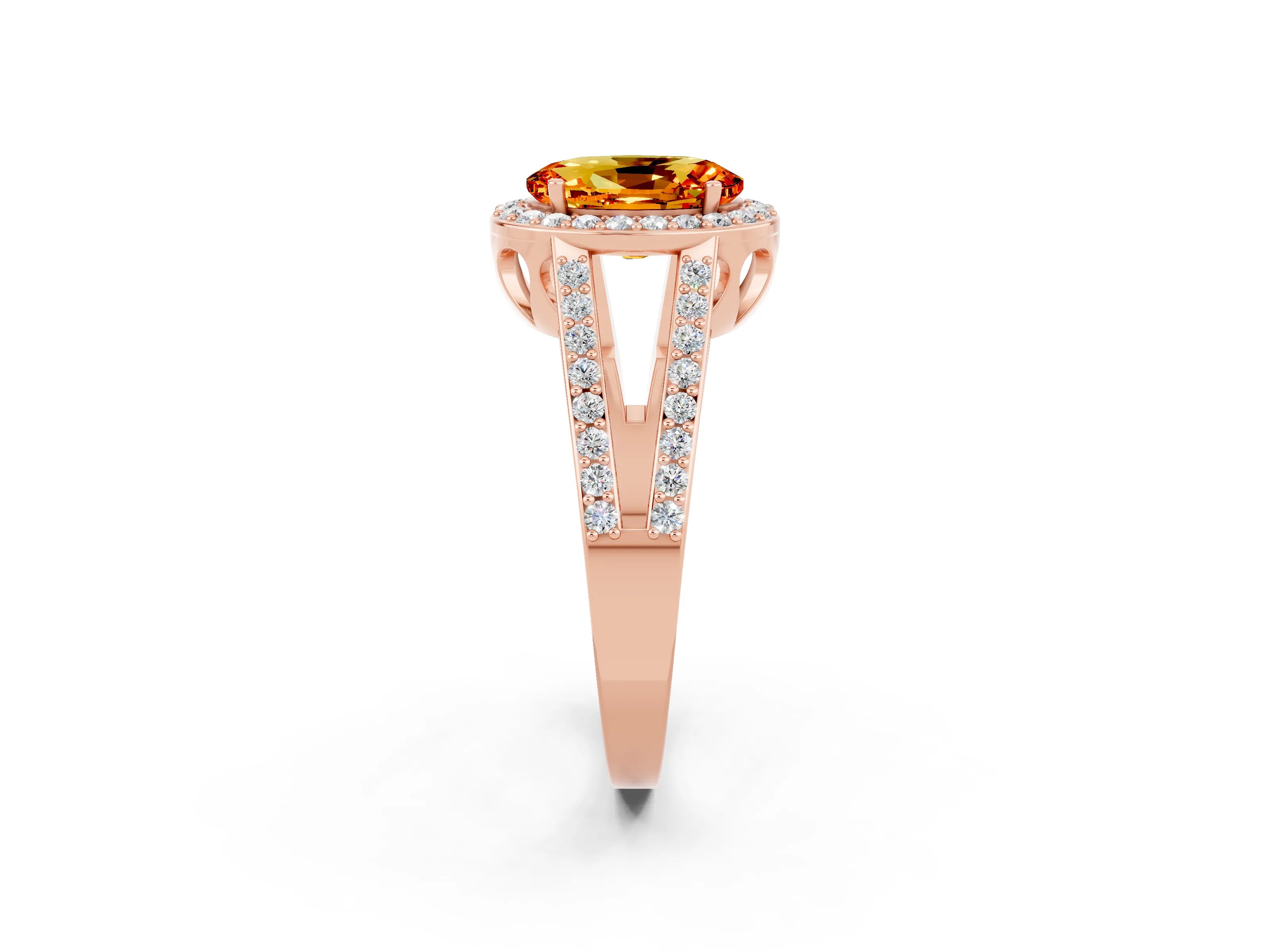 Rose gold Oval Cut Citrine Halo Ring with Split Shank U-Prong Band and Four-Prong Setting_2
