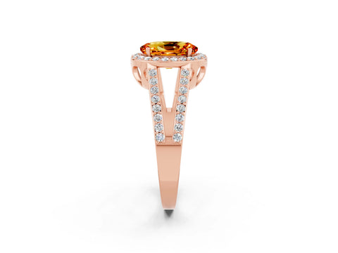 Rose gold Oval Cut Citrine Halo Ring with Split Shank U-Prong Band and Four-Prong Setting_2