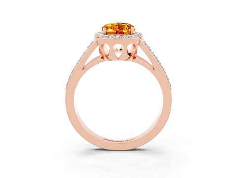 Rose gold Oval Cut Citrine Halo Ring with Split Shank U-Prong Band and Four-Prong Setting_3