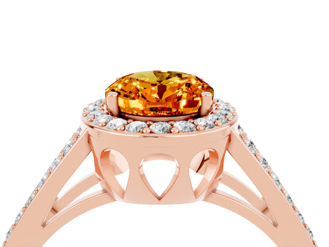 Rose gold Oval Cut Citrine Halo Ring with Split Shank U-Prong Band and Four-Prong Setting_4