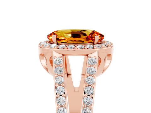 Rose gold Oval Cut Citrine Halo Ring with Split Shank U-Prong Band and Four-Prong Setting_5