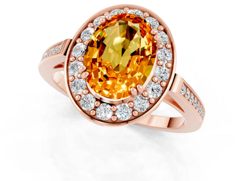 Rose gold Oval Cut Citrine Halo Ring with Split Shank and Four-Prong Setting_1