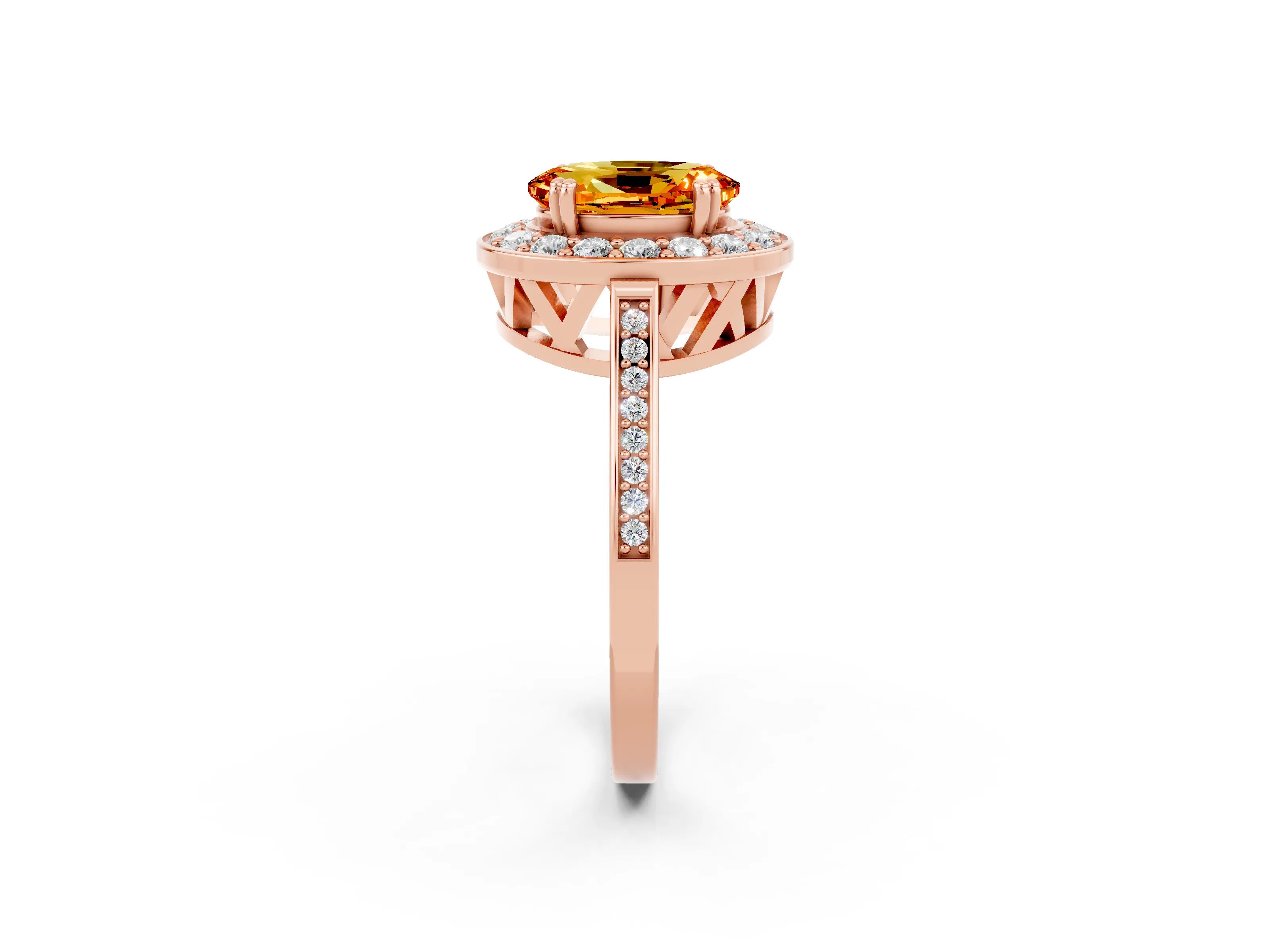Rose gold Oval Cut Citrine Halo Ring with Split Shank and Four-Prong Setting_2