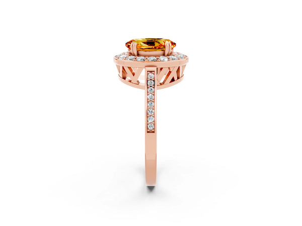 Rose gold Oval Cut Citrine Halo Ring with Split Shank and Four-Prong Setting
