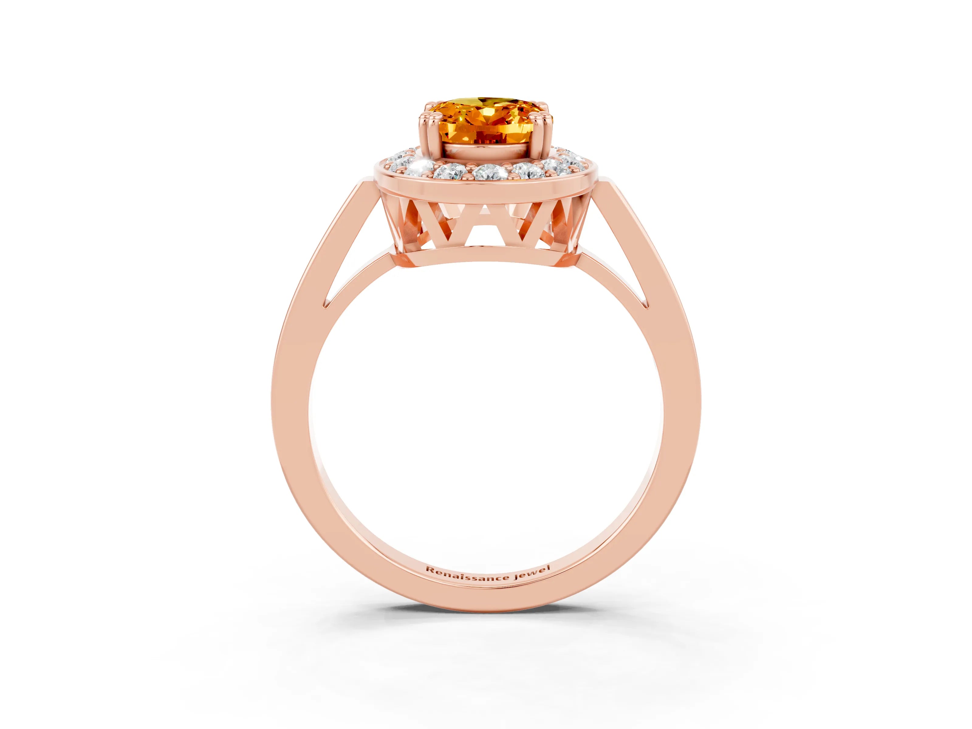 Rose gold Oval Cut Citrine Halo Ring with Split Shank and Four-Prong Setting_3