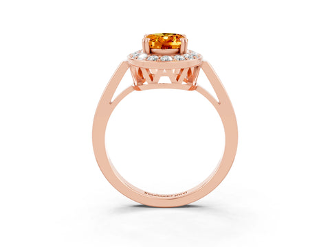 Rose gold Oval Cut Citrine Halo Ring with Split Shank and Four-Prong Setting_3