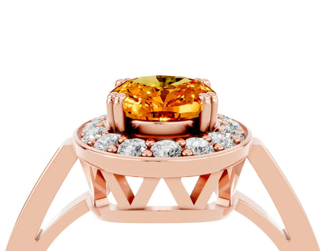 Rose gold Oval Cut Citrine Halo Ring with Split Shank and Four-Prong Setting_4