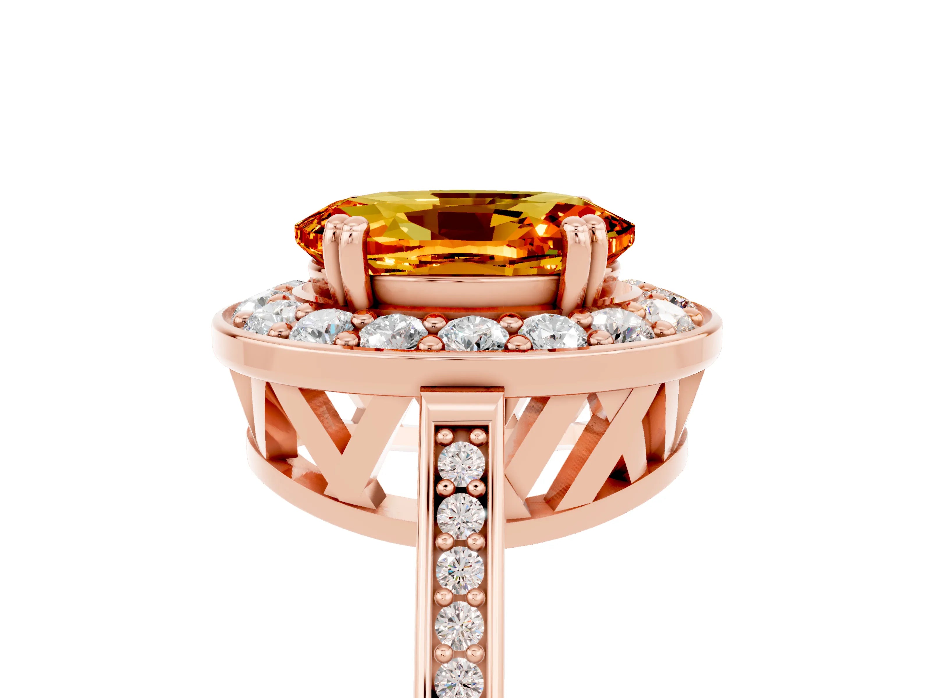 Rose gold Oval Cut Citrine Halo Ring with Split Shank and Four-Prong Setting_5