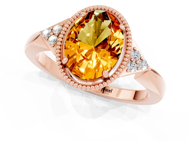 Rose gold Oval Cut Citrine Halo Ring with Tapered Band and Four-Prong Setting