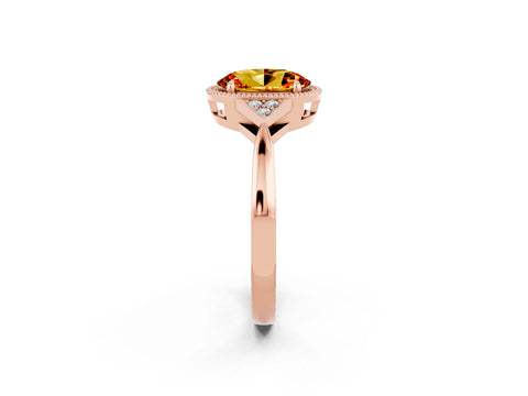 Rose gold Oval Cut Citrine Halo Ring with Tapered Band and Four-Prong Setting_2
