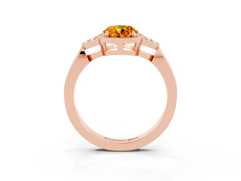 Rose gold Oval Cut Citrine Halo Ring with Tapered Band and Four-Prong Setting_3