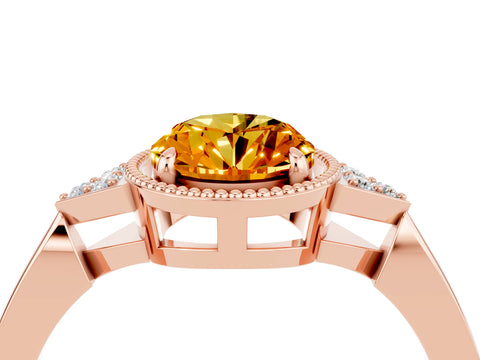 Rose gold Oval Cut Citrine Halo Ring with Tapered Band and Four-Prong Setting_4
