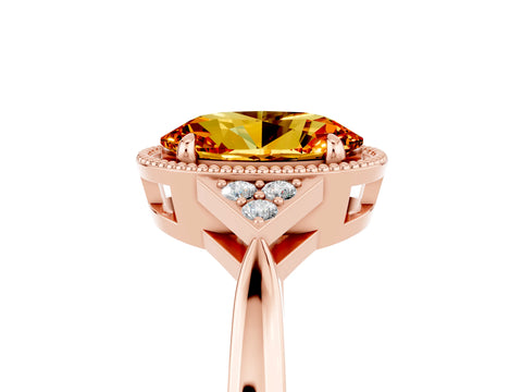 Rose gold Oval Cut Citrine Halo Ring with Tapered Band and Four-Prong Setting_5