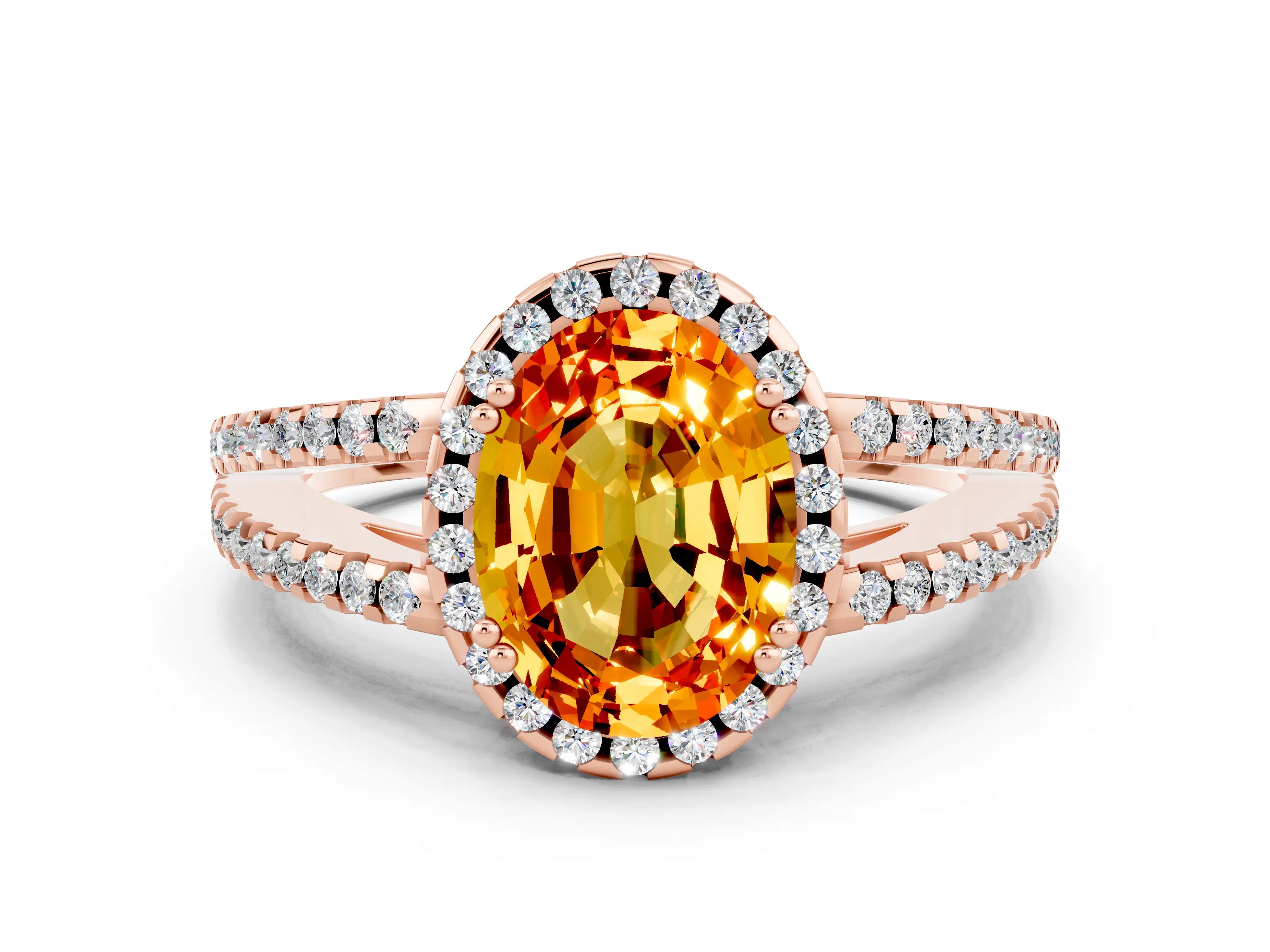 Rose gold Oval Cut Citrine Halo Split Shank Engagement Ring_12
