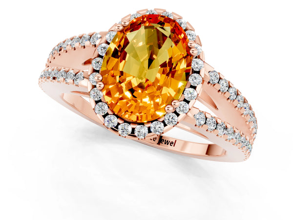 Rose gold Oval Cut Citrine Halo Split Shank Engagement Ring