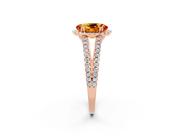 Rose gold Oval Cut Citrine Halo Split Shank Engagement Ring