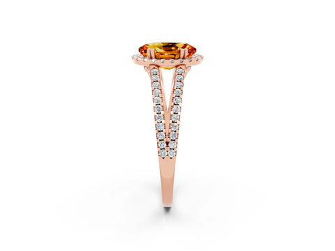 Rose gold Oval Cut Citrine Halo Split Shank Engagement Ring_14