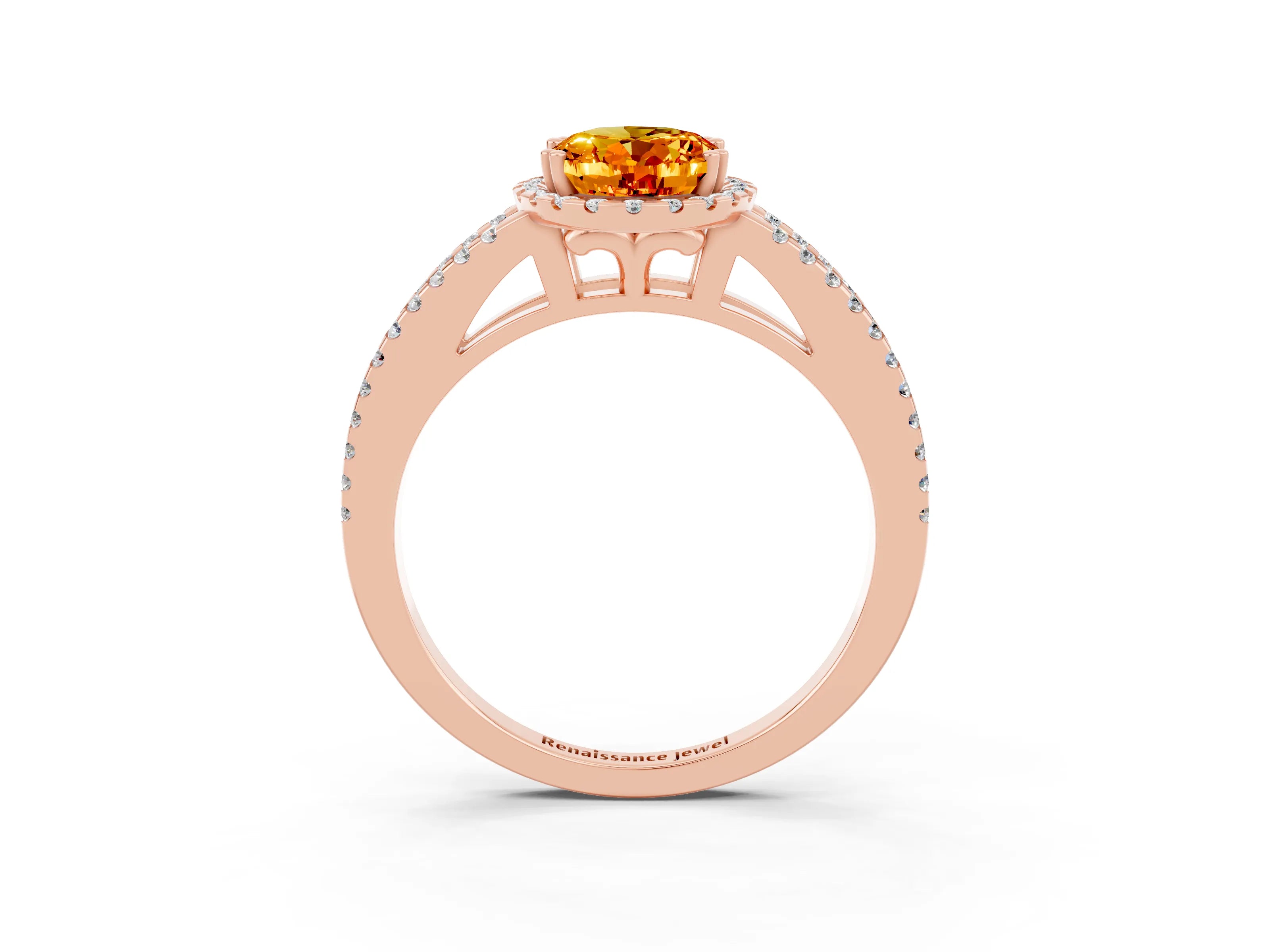 Rose gold Oval Cut Citrine Halo Split Shank Engagement Ring_15