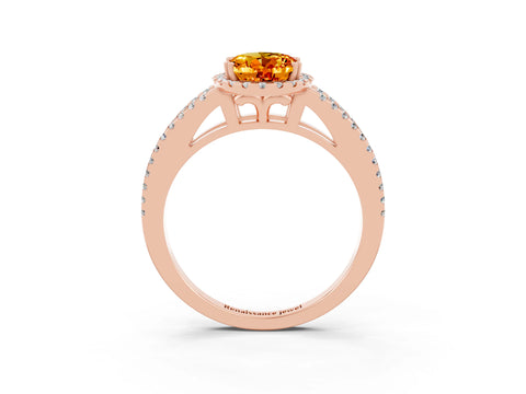 Rose gold Oval Cut Citrine Halo Split Shank Engagement Ring_15
