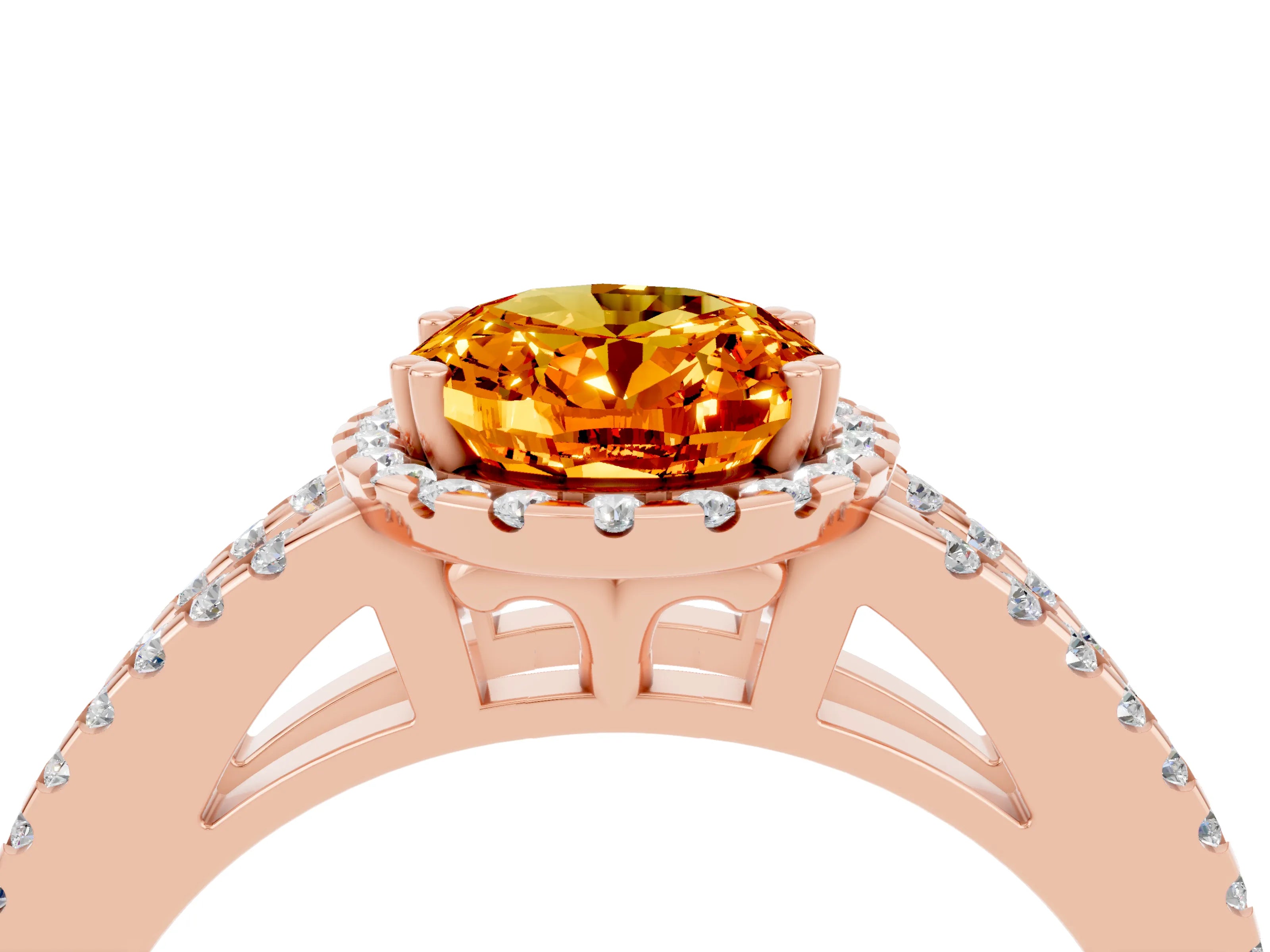 Rose gold Oval Cut Citrine Halo Split Shank Engagement Ring_16