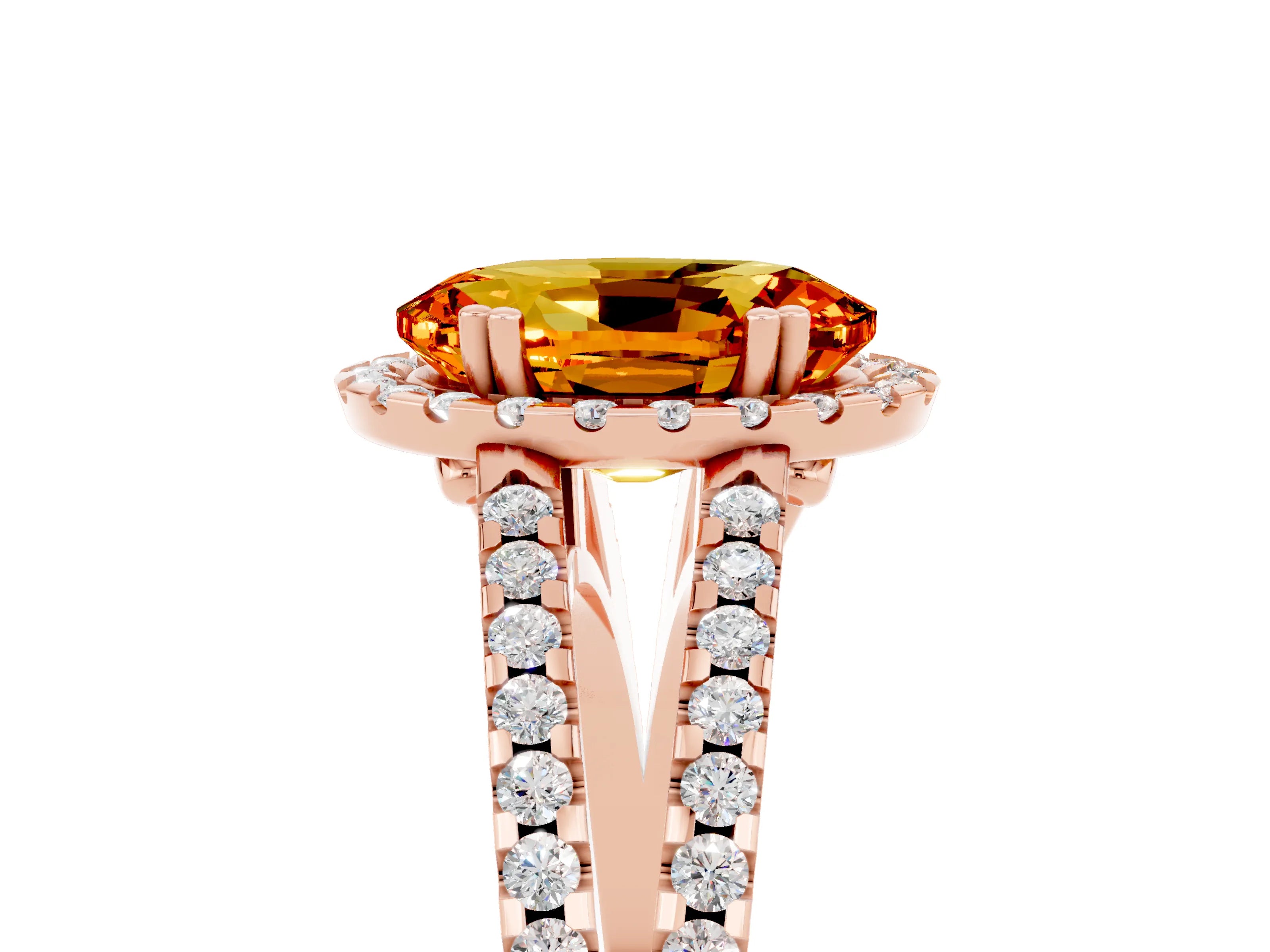 Rose gold Oval Cut Citrine Halo Split Shank Engagement Ring_17