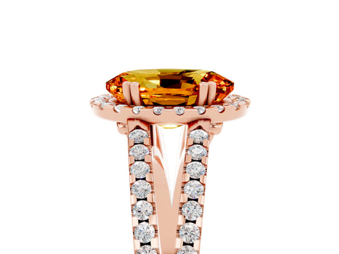 Rose gold Oval Cut Citrine Halo Split Shank Engagement Ring_17