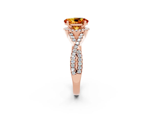 Rose gold Oval Cut Citrine  Halo Twist Band Solitaire Prong Setting Ring