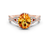 Rose gold Oval Cut Citrine  Halo Twist Band Solitaire Prong Setting Ring_24