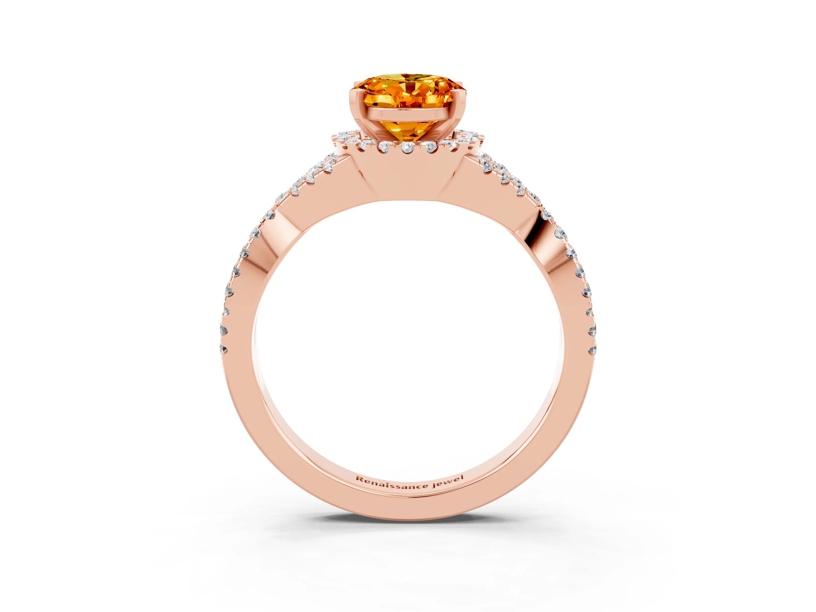 Rose gold Oval Cut Citrine Halo Twist Band Solitaire Prong Setting Ring_3